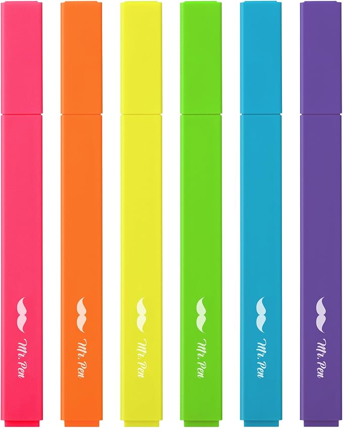 Mr. Pen- Aesthetic Highlighters No Bleed, 6 Pack, Assorted Colors | Chisel Tip, Cute Highlighters Assorted Colors for Journaling, Highlighting, Underlining, Fast Dry, Back to School Supplies