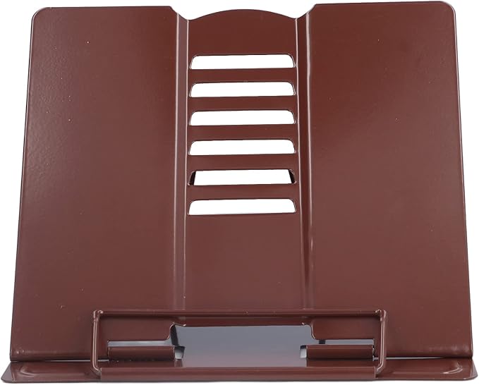 Book Holder Stand Adjustable Height Angle Ergonomic Design Foldable Portable Metal Reading Stand for Home Office School Iron Material 22 x 21cm (Coffee)