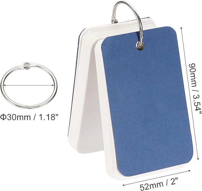 PATIKIL Blank Index Cards with Ring, 1000Pcs Blank Flash Card 3.5x2" Study Note Cardstock for Memory Learning Studying Office Supplies, Dark Blue White