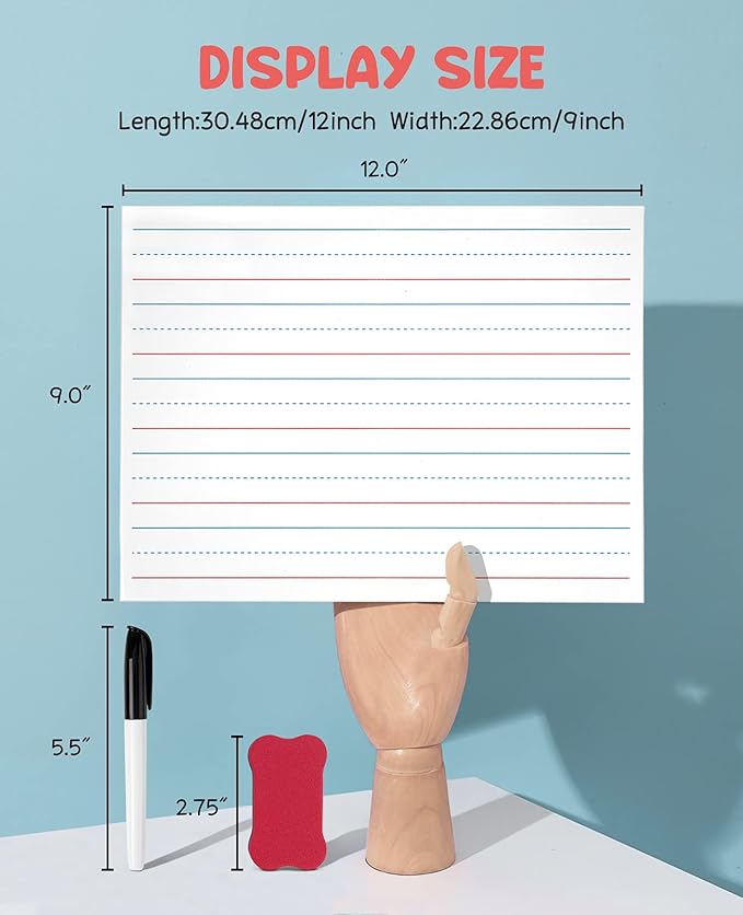 GAMENOTE 6 Pack Magnetic Dry Erase Lap Boards for Kids, 9x12 Double-Sided Lined and Blank Whiteboards with Markers & Erasers, Small Classroom and Homeschool Writing Board