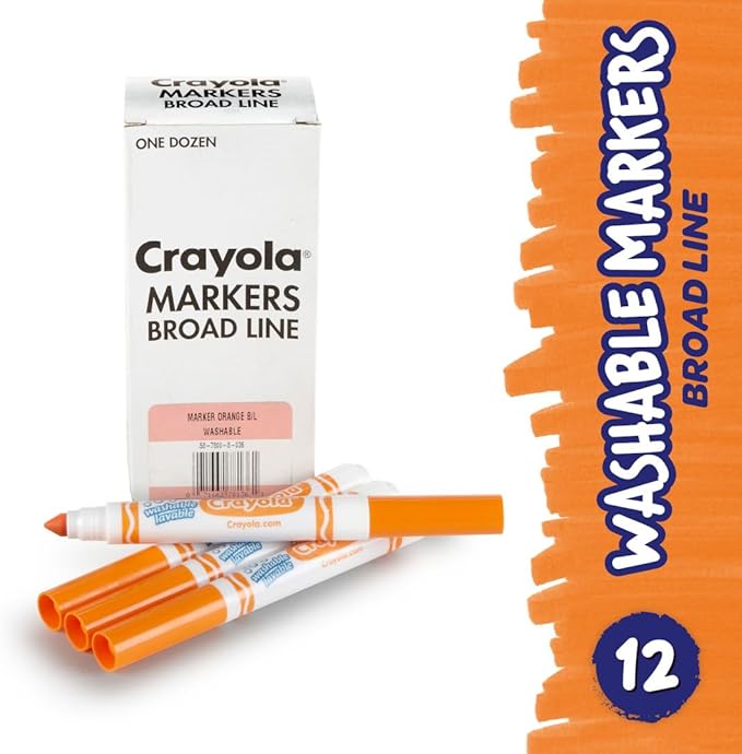 Crayola Washable Markers - Orange (12ct), Kids Broad Line Markers for Classrooms & Teachers