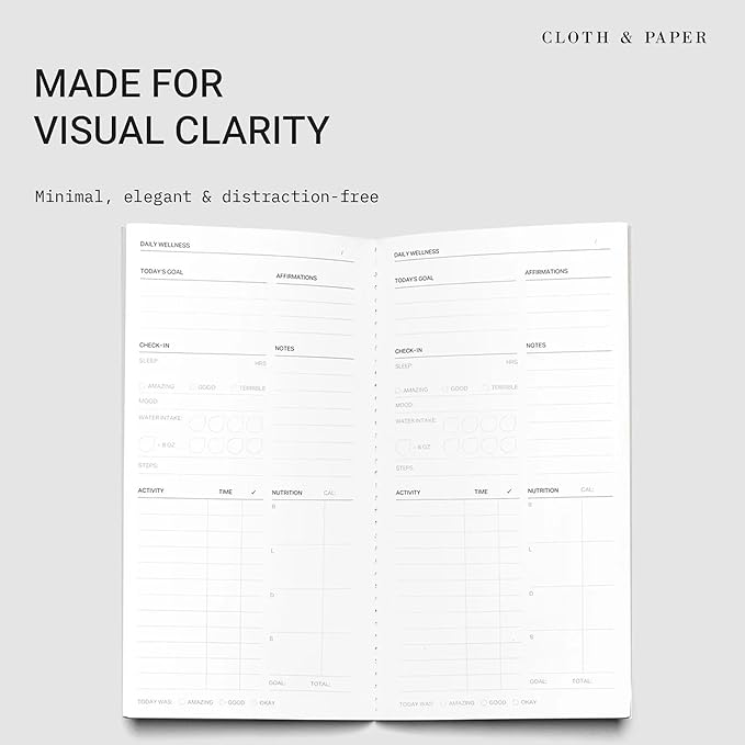 Cloth & Paper Travel Notebook | Daily Wellness Planner – Smoked Salt | A5 Slim Wellness Planner 4.3" x 8.3" | Habit Tracker & Self Care Journal for Goals, Gratitude & Reflection – Soft Touch Cover
