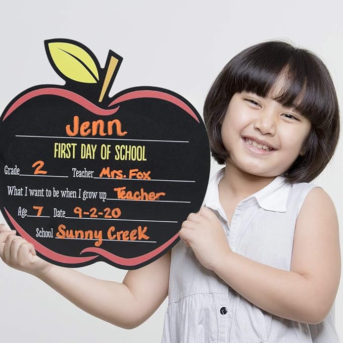 Apple First and Last Day of School Reusable Chalkboard Sign Set/Back to School Photo Prop/Teacher Classroom Picture Board 12" x 12.5"