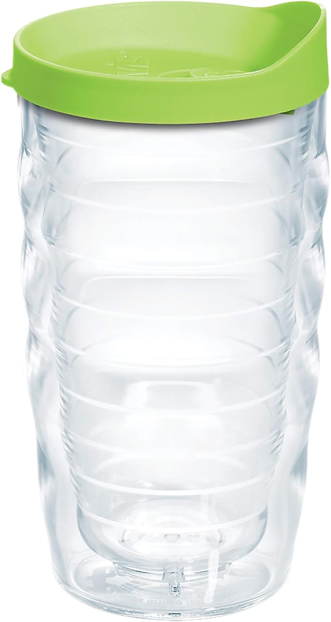 Tervis Clear & Colorful Lidded Made in USA Double Walled Insulated Tumbler Travel Cup Keeps Drinks Cold & Hot, 10oz Wavy, Lime Green Lid