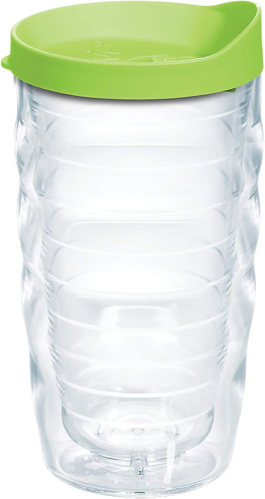 Tervis Clear & Colorful Lidded Made in USA Double Walled Insulated Tumbler Travel Cup Keeps Drinks Cold & Hot, 10oz Wavy, Lime Green Lid