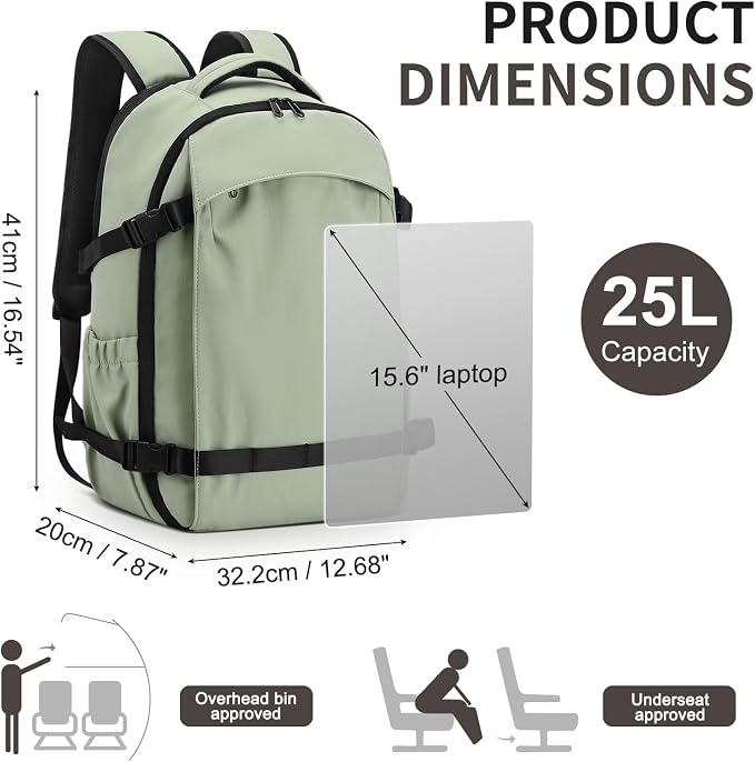 Travel Backpack for Women Men Lightweight Laptop Daypack Green | fit 5.6" Laptop,TSA Approved Carry on Bag, Personal Item Travel Backpack