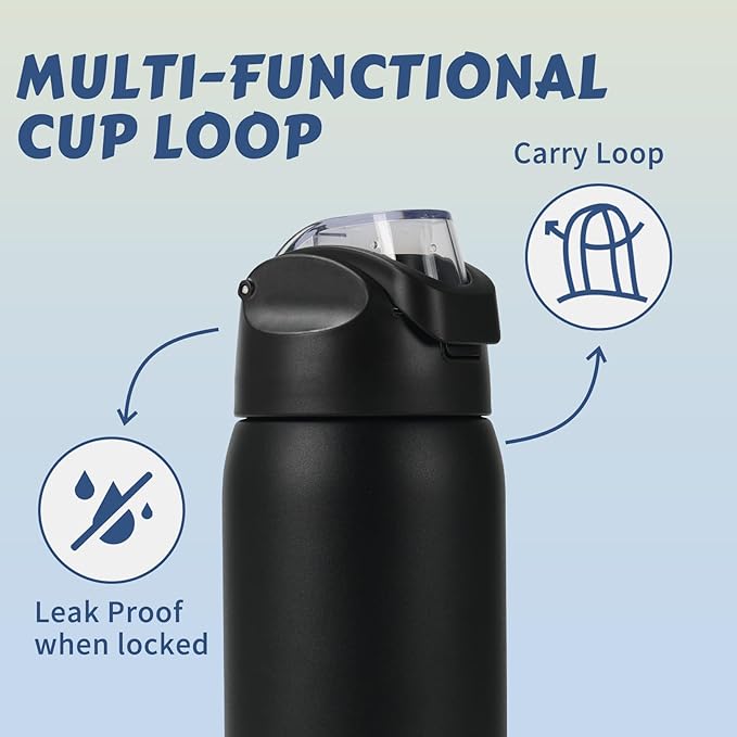 MEBRUDY 32 oz Insulated Water bottle with Straw, Stainless Steel Water bottles With Leak Proof Locking, Keep Cold 24 hours and BPA-Free for Sports, Travel, Gym and School, Black