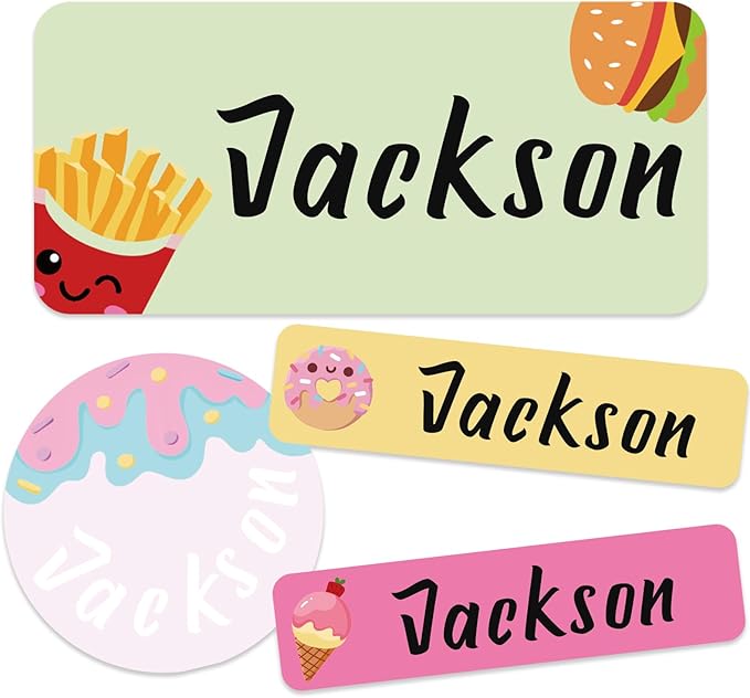 Daycare Name Labels for Kids, 360pcs Waterproof & Removable Name Stickers for Water Bottles, Lunch Boxes and School Daycare Name Tag (Food)