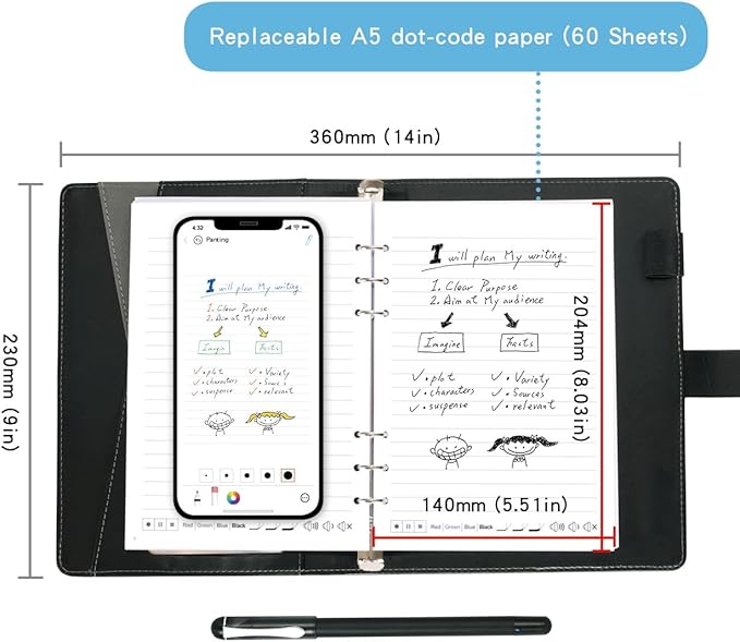 Ophayapen Smart Sync Pen for Note Taking with Notebook and Writing Board,Real-time Sync for Digitizing,Convert to Text,Storing,Sharing Paper Notes via APP on Smartphone & iPad (Android and iOS)