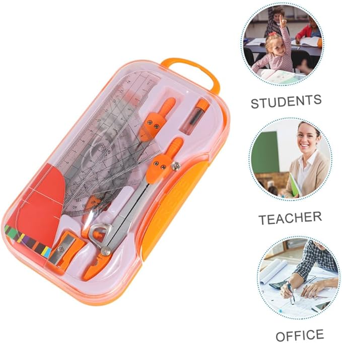 Gadpiparty 1sets Geometry Drawing Kit Compass Set Rulers Protractor Pen and Eraser for Students for Classroom Use and Geometry Exams
