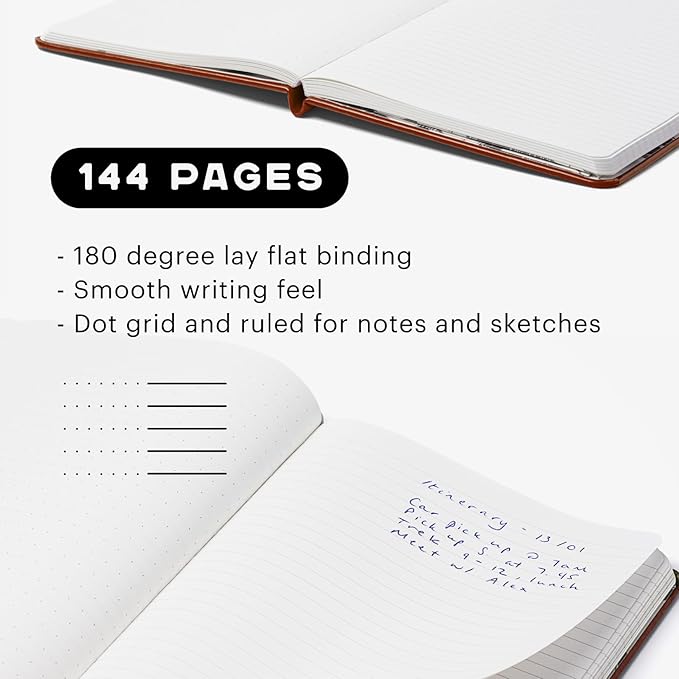 Stone Journal Explorer Notebook – A5 Waterproof Paper Field Journal, Vegan Leather Hardcover, 144 Pages Alternating Ruled & Dot Grid, Back Pocket, Weather-Resistant (Tan Brown)