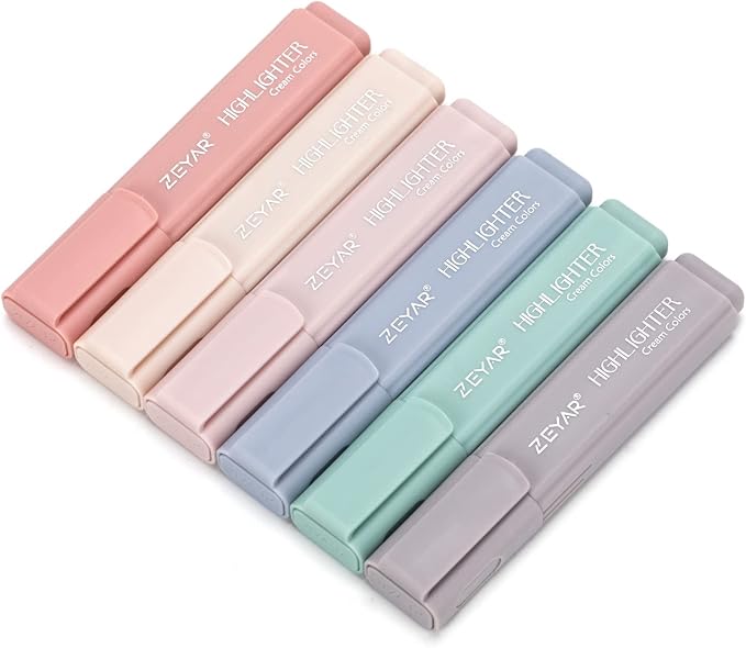 ZEYAR Highlighter Pen, Cream Colors Chisel Tip, Aesthetic Highlighter Marker, Water Based, Quick Dry, No Bleed, for Bible Study Notes Office (6 Youth Colors)