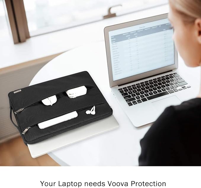 Voova 14 15 Inch Laptop Sleeve Case, Waterproof Computer Bag Cover Compatible with MacBook Air 15 M2/M3/M4 2022-2025, MacBook Pro 15, Hp chromebook 14, 14-15” Dell Lenovo Acer Asus, Black