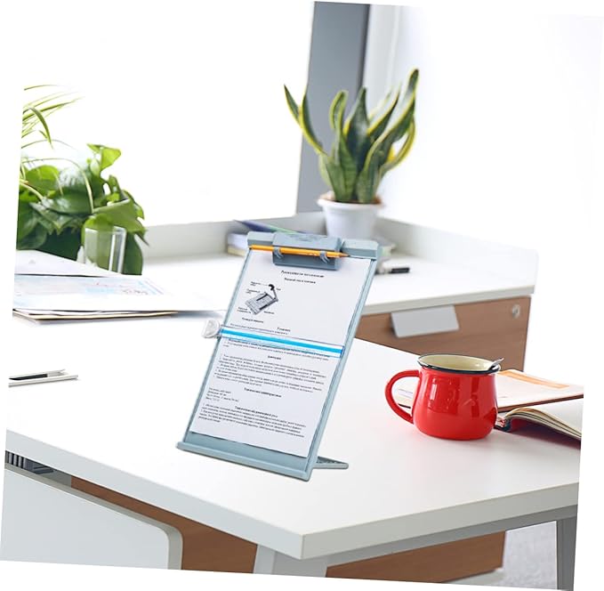Portable Document Holder Light Grey Desktop Book Stand for Students Home Office Kitchen Library Compact Reading Rack for Books Textbooks and Files