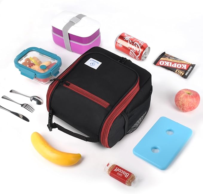 Genteen Kids Lunch Box, Insulated Lunch Bag for Kids, Toddler, Girl, and Boy; Holds Lunch Box, Water Bottle, & Snacks; Easy-Clean Water-Resistant Fabric & Multiple Zippered Pockets (Black/Yellow Pink)