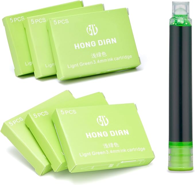 Asvine Fountain Pen Ligth Green Ink Cartridges, Set of 30 Refill Ink Cartridges, 3.4 mm Bore Diameter