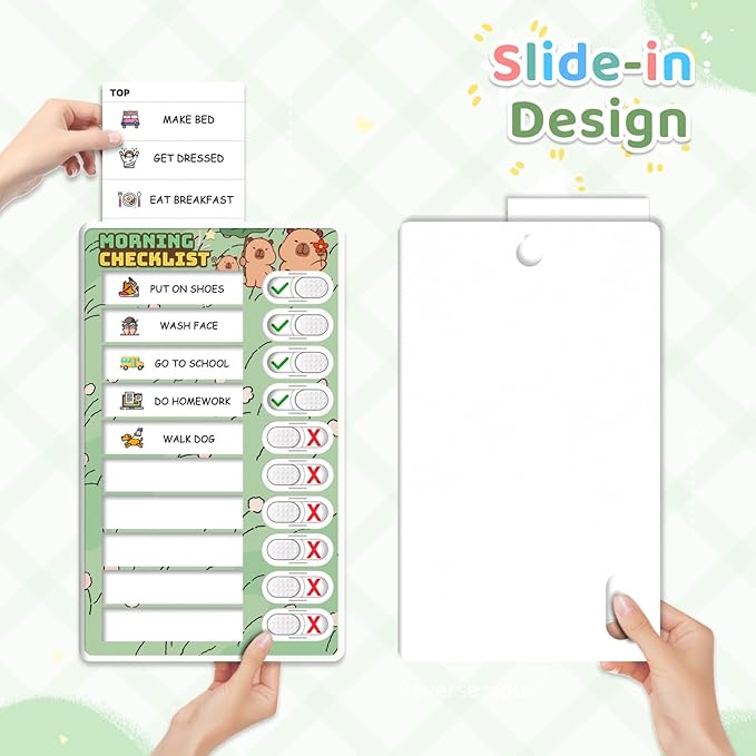 Upgraded Slider Chore Chart for Kids, Magnetic Kids Chore Chart for 2 Kids, Dry Erase Morning/Bedtime Routine Chart for Kids Toddlers, Visual Schedule for Kids