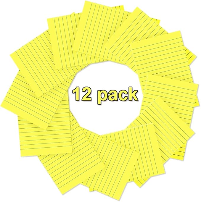 (12 Pack) Lined Sticky Notes 4x6 in,Bright Yellow Large Notepads with Lines,Ruled Stickies Super Sticking Power,Office School Memo Note Pads,Post on Windows Doors,Recyclable,Easy to Write on