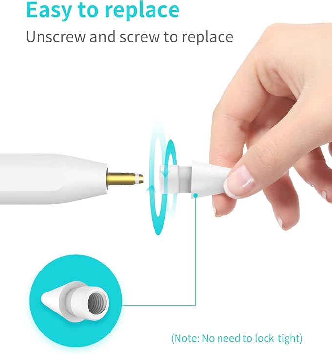Metapen Pencil Tips for Apple Pencil 2nd and 1st Generation - 1:1 Original Size (4pcs, 100% Durable), Fit Well with iPad Pen for iPad Pro/Mini/Air, Active Stylus Nibs (White, NOT Yellow)