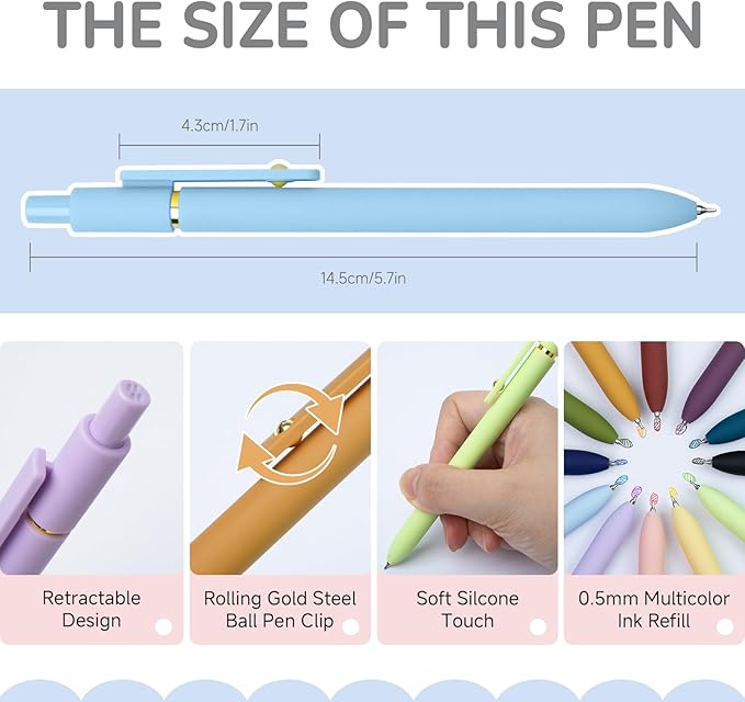 YOXMJDB 12 Pcs Color Pens for Journaling 0.5mm Fine Point Colored Gel Ink Pen, Smooth Writing Colorful Pens for Note Taking, Gift Set for Women & Men (12 Pcs Vintage & Vibrant Gold)