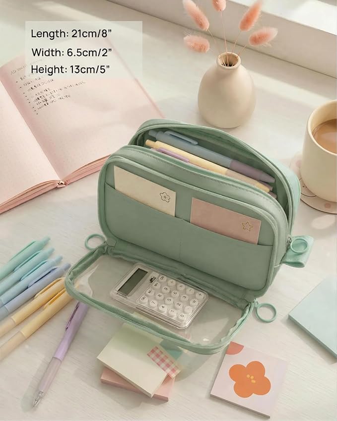 41Pcs Aesthetic Pink Office Supplies Set, All-in-One 5 Compartments Desk Organizer Kit with Large Capacity Pen Pouch, A5 Notebook for Women & Journaling (green)