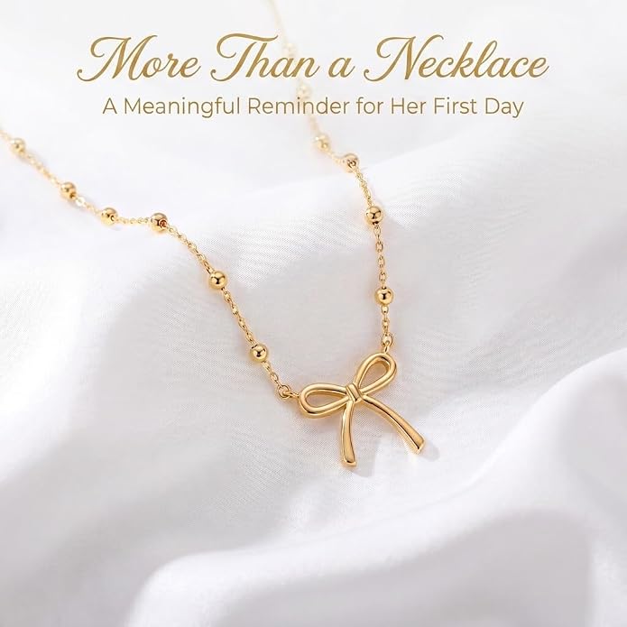 Gold Bow Necklace with Card, Graduation/16th/Back to Shool Gifts for Girl - You Are Enough and Loved