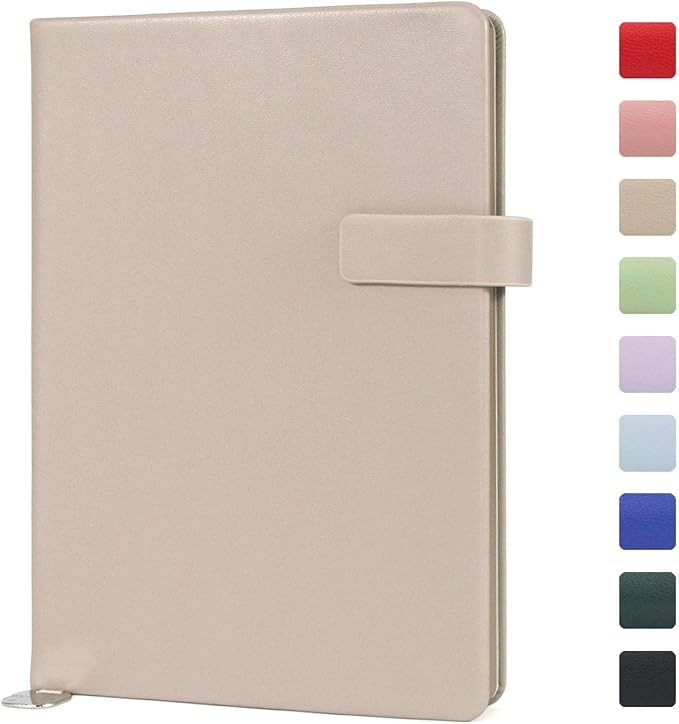 A5 Hard Cover Notebook with Pen Holder, Gold Edges & 180° Lay Flat - Large 5.7x8.4 Lined, Bookmark, Gift Box - Durable Journal for Office, Study, Travel - Writers, Students（Light Coffee）