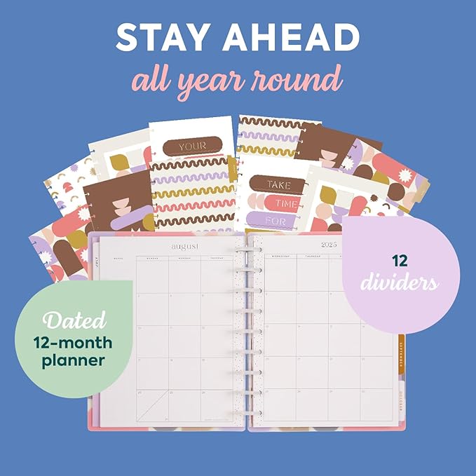 Happy Planner Disc-Bound Academic Planner July 2025–June 2026, Includes 3 Extra Months and 2 Sticker Sheets, Classic Size, 7" x 9.25", Dashboard Layout, Stacked Geos