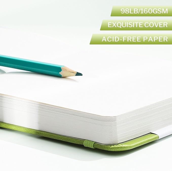 Prudiut Hardcover Pocket Sketchbook, 5" x 5" Square Mini Sketchbook, 98lb/160gsm Heavyweight Tiny Sketch Book, 80 Sheets Small Travel Drawing Journal for Adults, Artist, Ideal for Gift (Emerald Green)
