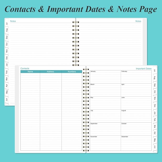2026-2027 Planner - Planner 2026-2027 from July 2026 - June 2027 with 12 Monthly Tabs, Flexible Cover, Inner Pocket, 8.5" x 11", Teal Flowers