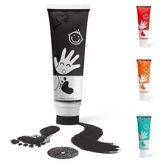 Baby Hand and Footprint Paint with Sponge Head, 2.54 fl oz, Non-Toxic & Acid-Free, Washable Baby Safe Paint for Newborn Keepsakes, Dog Nose & Paw Prints, Ideal New Mom Gift - Black