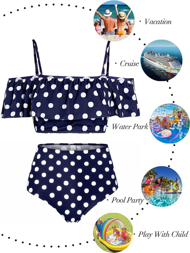 Kaei&Shi High Waisted Flounce Bikini Set,Tummy Control Swimsuits for Women,Off Shoulder