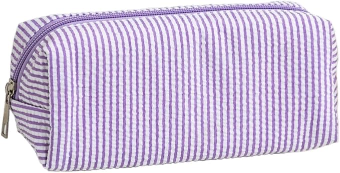 Cute Large Capacity Pencil Case | Aesthetic Striped Pencil Pouch for Office Supplies Organizer (Purple)