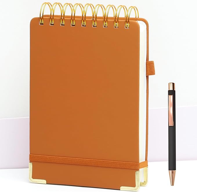 Top Spiral Notebook 5x7 Leather Steno Pad 300 Pages Hardcover Steno Notebooks Top Spiral for Work Steno NotePad, 100 GSM Thick Paper, Left Handed Notebooks for Office College School,Brown