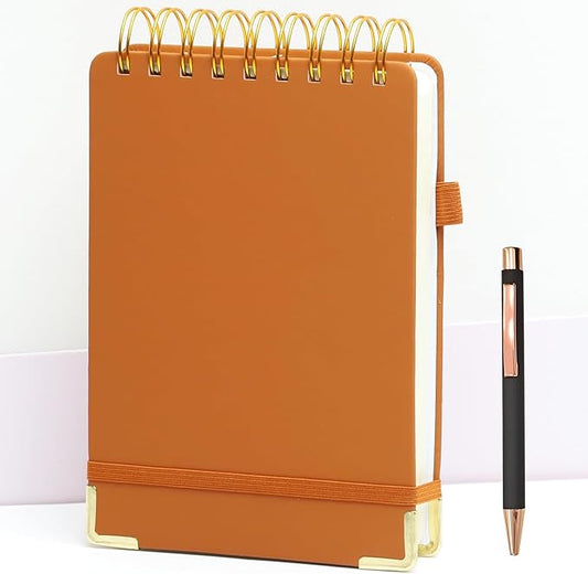 Top Spiral Notebook 5x7 Leather Steno Pad 300 Pages Hardcover Steno Notebooks Top Spiral for Work Steno NotePad, 100 GSM Thick Paper, Left Handed Notebooks for Office College School,Brown