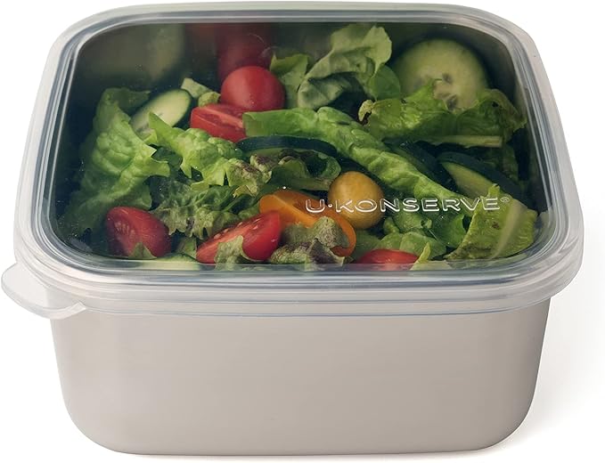 UKONSERVE Stainless Steel Food Storage Bento Box Container, Leak Proof Silicone Lid Dishwasher Safe - Plastic Free (50oz Clear)