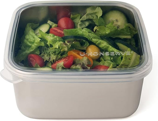 UKONSERVE Stainless Steel Food Storage Bento Box Container, Leak Proof Silicone Lid Dishwasher Safe - Plastic Free (50oz Clear)