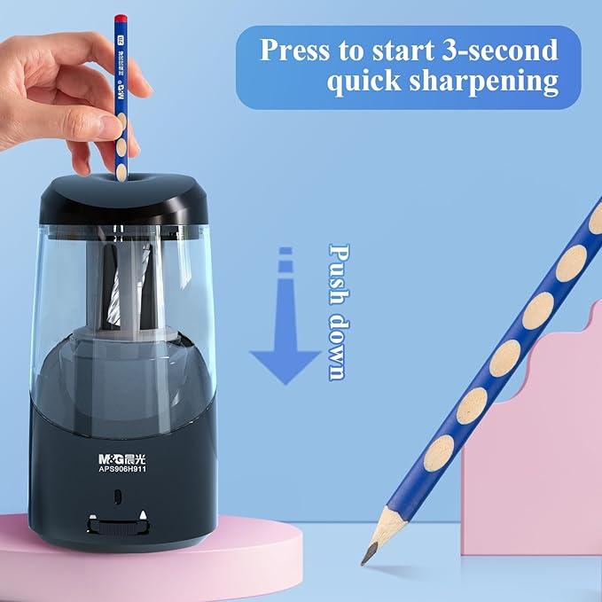 M&G Black Electric Pencil Sharpener, Portable Automatic Pencil Sharpener for Colored Pencils, Auto Stop, Super Sharp & Fast, USB Operated for 6-8mm Pencils for Kids, School, Office, Home (Black)