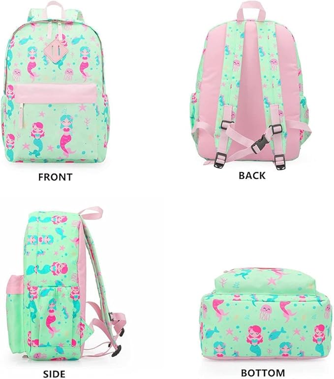KK CRAFTS Preschool Backpack Kindergarten Little Kids Toddler Elementary School Backpacks for Boys and Girls with Chest Strap(15Inch, Green Mermaid)