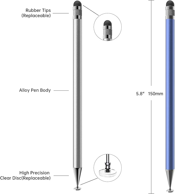 Bopomofo Stylus (5 Pcs), 2-in-1 Stylus Pen for Touch Screen, High Precision and Sensitivity, Suitable for iPhone/ipad/Android Tablets, Compatible with Touch Screens (Black/White/Blue/Rose Gold/Silver)