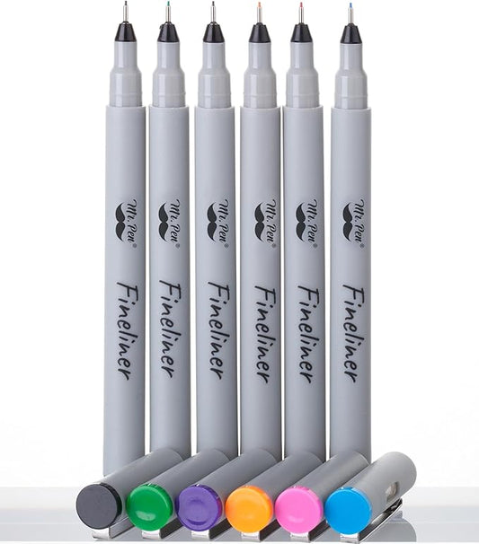 Mr. Pen- Colored Fineliner Pens, 6 Pack, 0.2mm Ultra Fine Point, Smooth Bible Journaling Pens for Detailed Drawing, Note-Taking, Coloring, Sketching, Planning & Art Projects, School Supplies