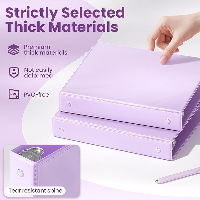 SUNEE 3 Ring Binder 1 Inch 2 Pack, Clear View Binder Three Ring PVC-Free (Fit 8.5x11 Inches) for School or Office Supplies, Purple