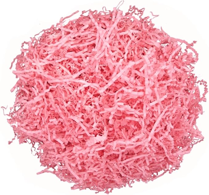 LYARCHTE Crinkle Paper Filler 5.2 oz, Crinkle Cut Paper Shred Filler Shredded TissueRaffia Grass Paper for Gift Basket Packing Bag Filler (Pink)