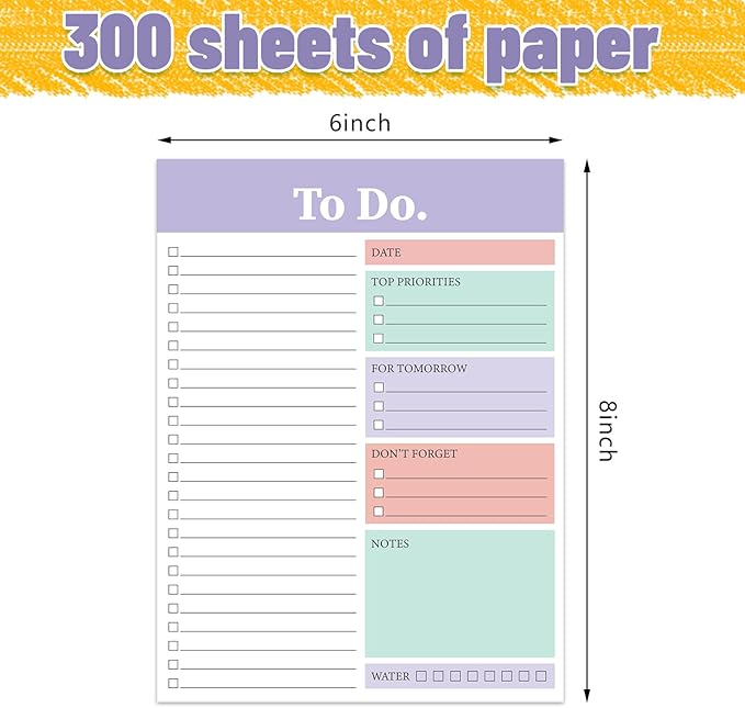 Spakon 300 Sheets Daily to Do List Notepad Notebook Library Card to Do Planner Checklist Memo Writing Pad Schedule Reminder Office Homework Planner for Task, 6" x 8(Elegant,White,Purple)