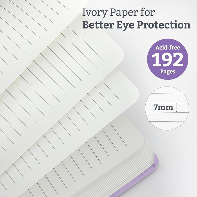 2Pack Lined Hardcover Journal Notebook, A5 192 Pages 100Gsm Thick Paper College Ruled for School,Note Taking,Work,Diary，5.7''*8.3'',Lavender