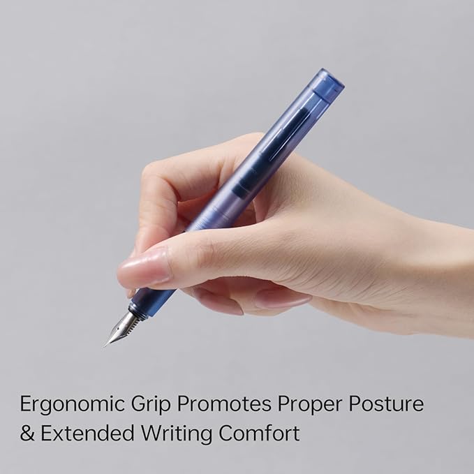 Kaco SKY Fountain Pen with Extra 8 Cartridges, Black Ink Pen with Fine Nib and Ink Converter, Black
