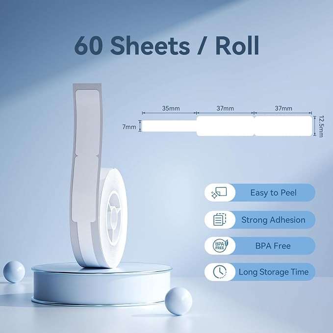 NIIMBOT Thermal Transfer Cable Label 0.49" x 4.29", for N1(B18) Label Maker | 60 Labels/Roll, PET Material, Waterproof and High-Temperature Resistance, Long Storage Time, White