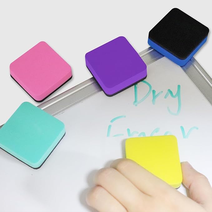 Dry Erase Erasers, 24 Pack Magnetic Whiteboard Erasers for Kids and Students, Mini Dry Erase Board Erasers for Classroom Home, and Office (Square, 6 Color)