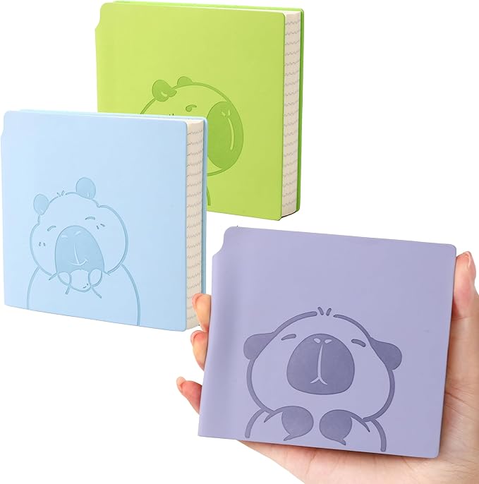 BOBO RABBIT 3 Pack Mini lined Notebooks Pocket Size Journal 200 Pages Small Softcover Leather Cartoon Capybara Cute Journal for Student Note Taking Writing Lay Flat, 3.9"x3.9" Inner(Mini Square)