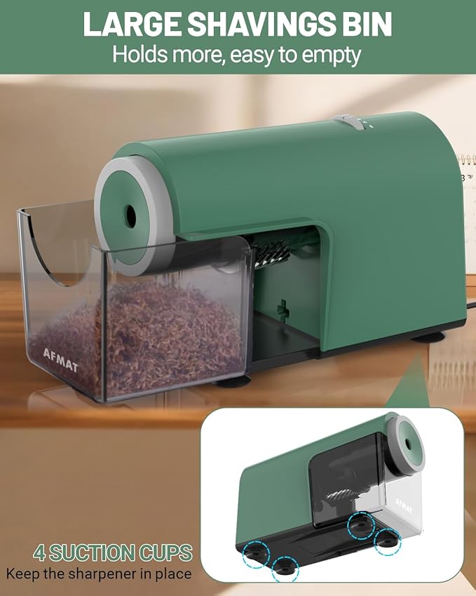 AFMAT Electric Pencil Sharpener, Fully Automatic Pencil Sharpener for 6.5-10.5mm No.2/Jumbo/Colored Pencils, Auto in & Out, 5 Sharpness Modes, 10000+ Sharpenings for Classroom Home Office, PSC5(Green)